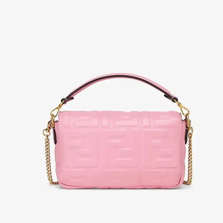 Cheap HOT Fendi Bag Baguette FF Motif In Mini Nappa Pink Leather 0328